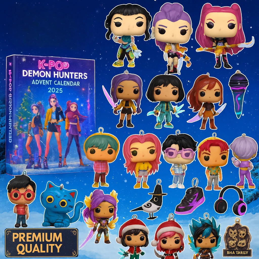 Calendrier de l'Avent Kpop Demon Hunters, compte à rebours de 20 à 24 jours avec 24 porte-clés 3D HUNTR/X Rumi Zoey Mira, coffret cadeau de collection