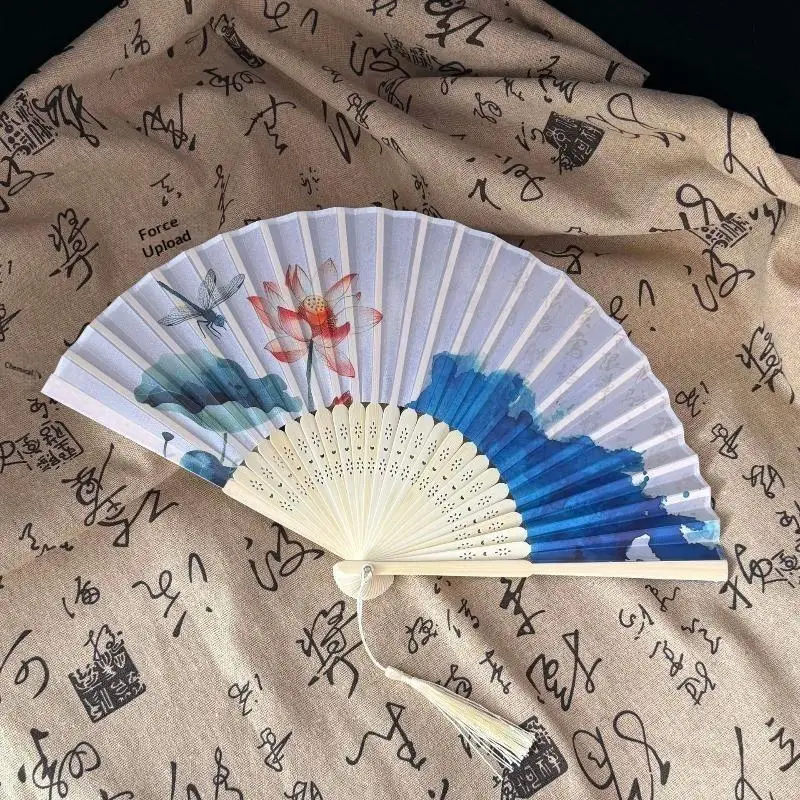 New！1Pcs Chinese Style Folding Fans Vintage Hand Fan Bamboo Tassel Dancing Fan Art Craft Female Hand Fans Photo Props Home Decor