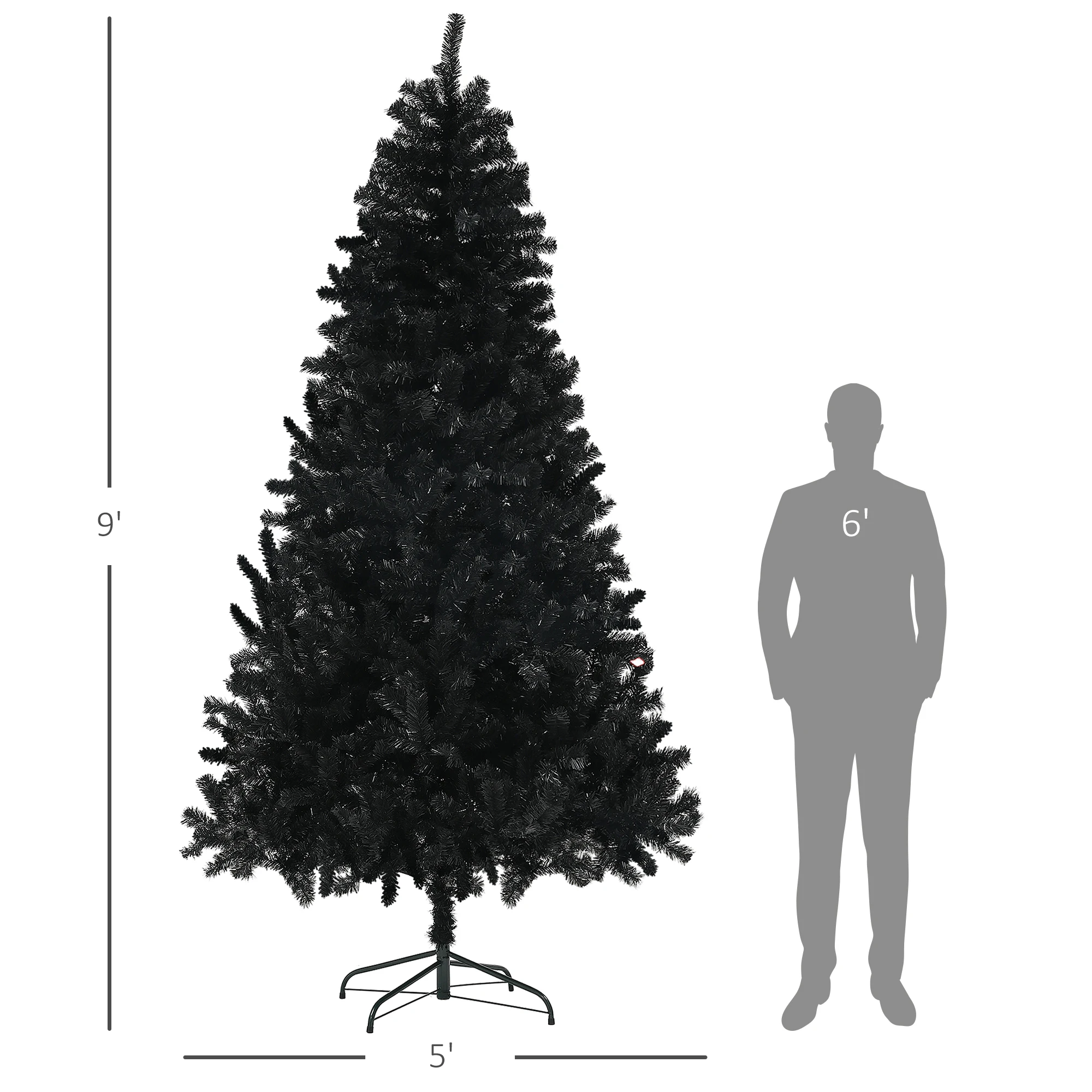 Homcom 9ft Artificial Black Christmas Tree, Holiday Décor W/ Steel Base, Black