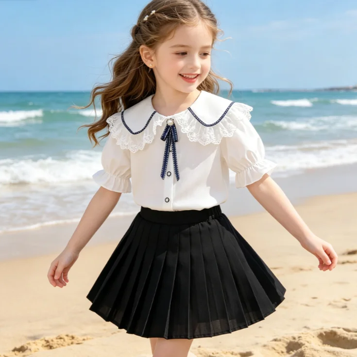 Girls Shirt 2026 Spring and Autumn New Children's Clothing Korean Style Girls Baby French Sweet Lace Collar Design Shirt