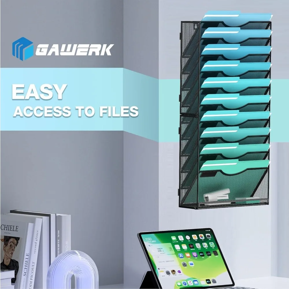 Organizador de arquivos de parede de 11 camadas com compartimentos de malha para escritório, escola e casa - preto