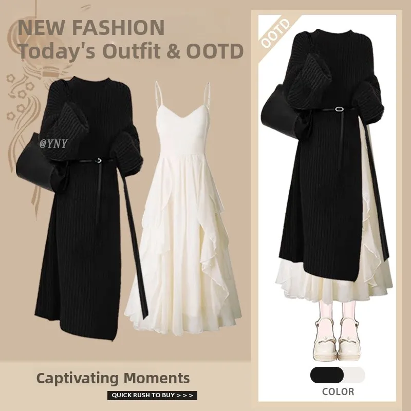 Nieuwjaar Rode Lange Trui Jas Dames Faion Set Taille-Knijpen Dr Tweedelig Pak Winter Herfst Seizoensgebonden kleding