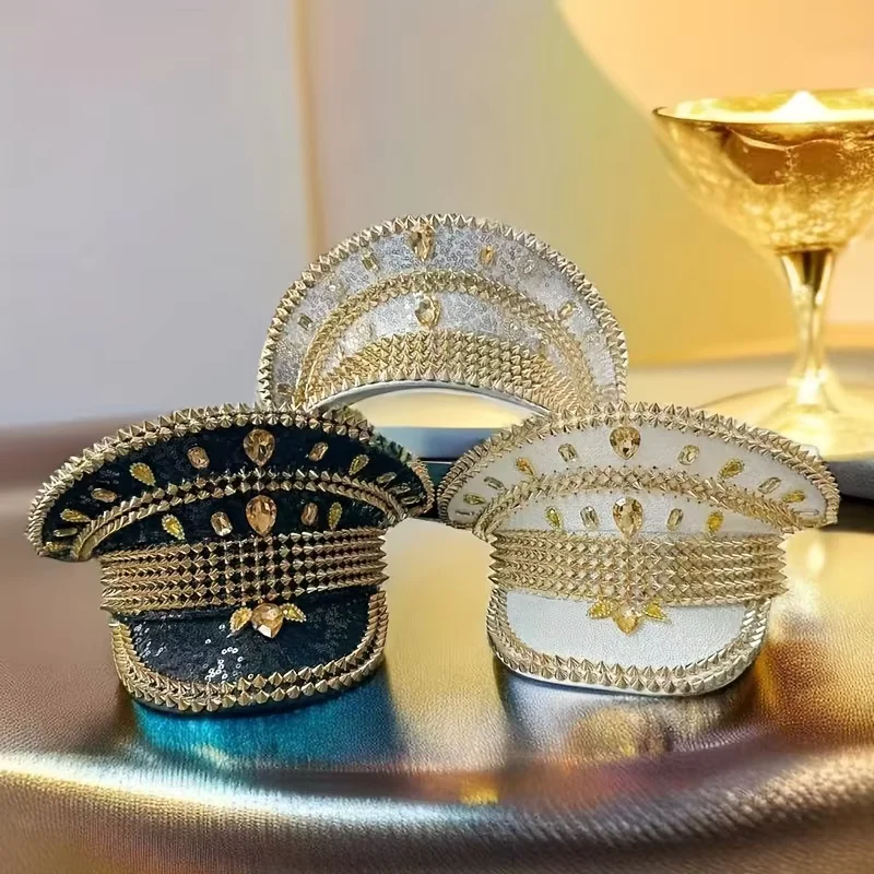 

Шляпа капитана в стиле стимпанк со стразами для карнавала, Марди Гра, винтажные военные аксессуары и головные уборы для мужчин и женщин