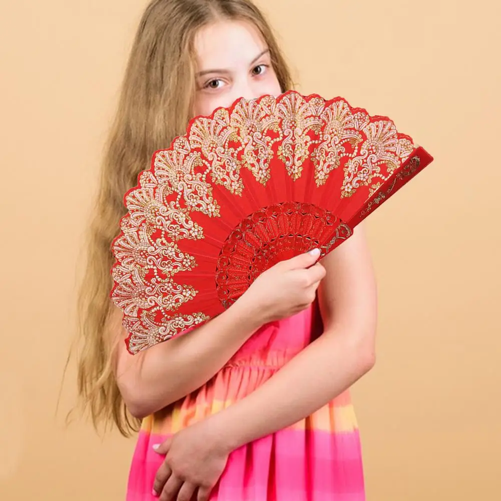 Hand Held Fan Embroidered Hot Stamping Chinese Dance Hand Fan Party Wedding Prom Hand Folding Fans Home Decoration Fan Ornaments