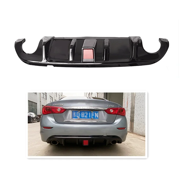 Cheap ABS Plastic Rear Bumper Lip With LED For INFINITI Q50 Upgrade Gloss Black Rear Diffuser 2014-2017