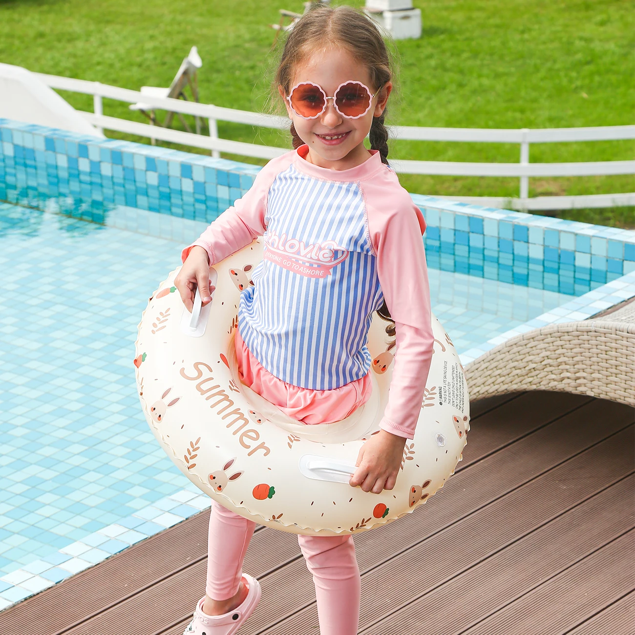1PC Premium Inflatable Pool Float Ring - Quick-Dry Storage Pocket for Swimming, Sunbathing, Beach Parties