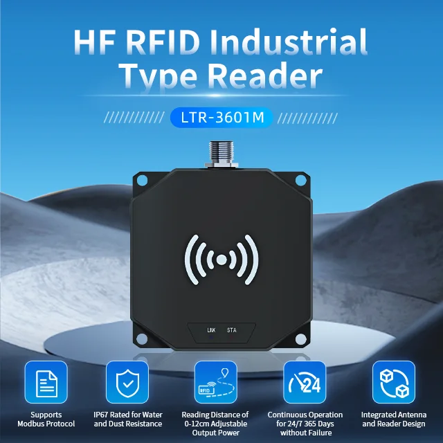 Lector RFID Industrial HF RFID 13,56 MHz Modbus con modo de funcionamiento múltiple IP67 lector RFID Industrial de grado Industrial