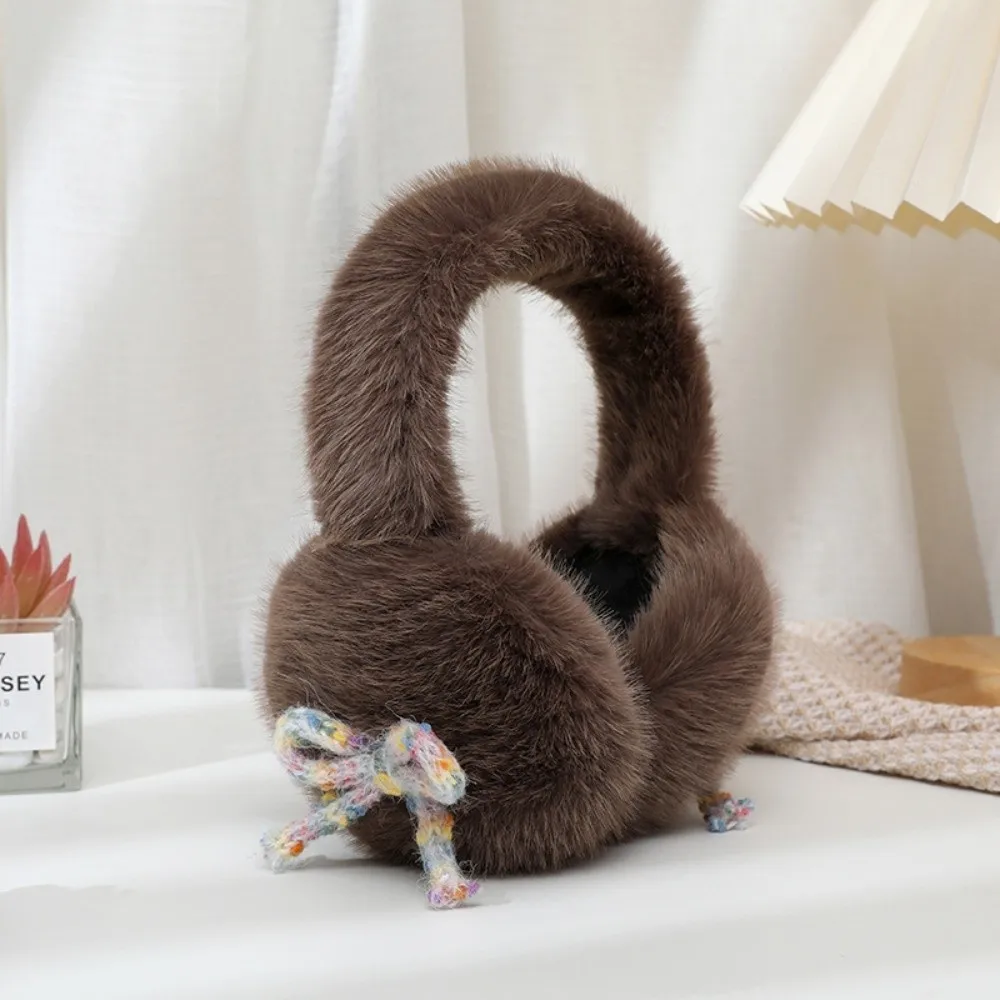 Fashion Imitation Mink Fur Earmuffs Lovely Bow Decor Fluffy Faux Fur Earmuffs Portable Soft Bowknot Earmuffs Winter Outdoor