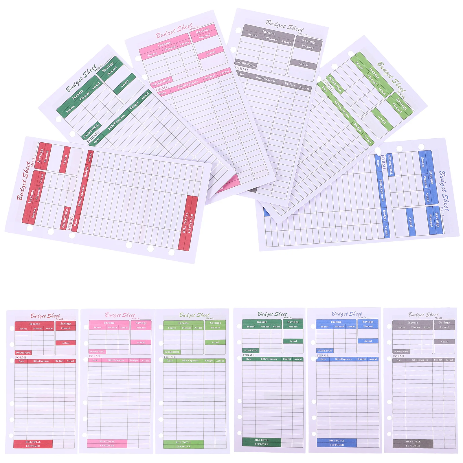 12 Budget Cards Hole Punch 6 Colors Cash Planner Refills Thick Paper Notebook Inserts Expense Sheets Practical Budget Planner