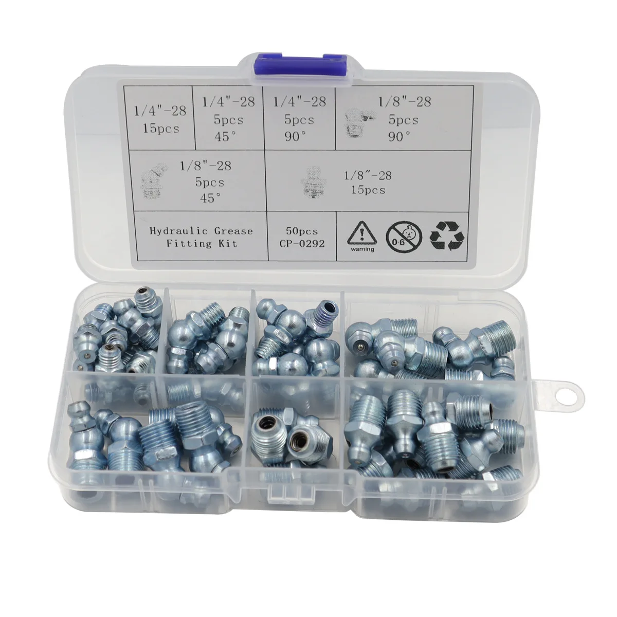 

50pcs/set Hydraulic Grease Injector Pneumatic Six Set Box 1/4" 1/8" Lubrication Fitting Assortment Accessory Specifications Fuel