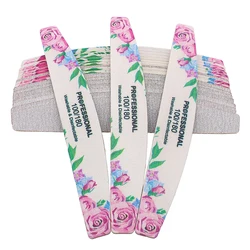 3/6/9/12Pcs White Sandpaper Nails File 100 180 Grit Wood Nail Files Emery Board Half Moon Sanding Buffing Grinding Polish Files