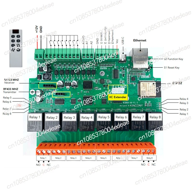 Kc868 Controller KC868-A8 ESP32 Wifi/Ethernet RS232 USB Relay Module ADC DAC RF 433M Temperature IDE