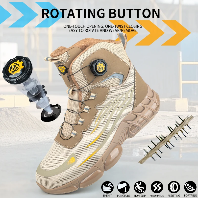 

Высокие защитные ботинки с кнопочной застежкой для мужчин и женщин, защитная обувь, рабочая обувь, ботинки для промышленности и горнодобывающей отрасли, противоударные.