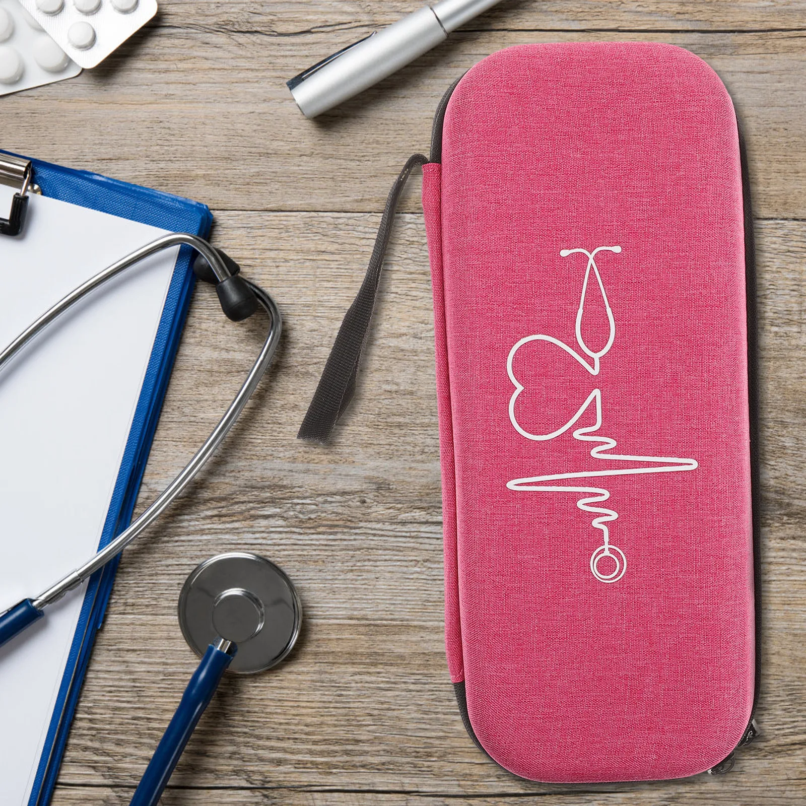 

1pc Stethoscope Storage Box Portable Shockproof Case With Mesh Pouch For 3M Compact Lightweight Medical Tool Organizer