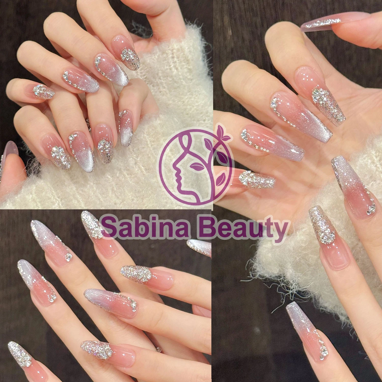 

YH001-35 Пресс для ногтей ручной работы, 10 шт., сверкающий лед, фиолетовый боковой свет, кошачий глаз, разбитый вспышка, накладные накладки для ногтей