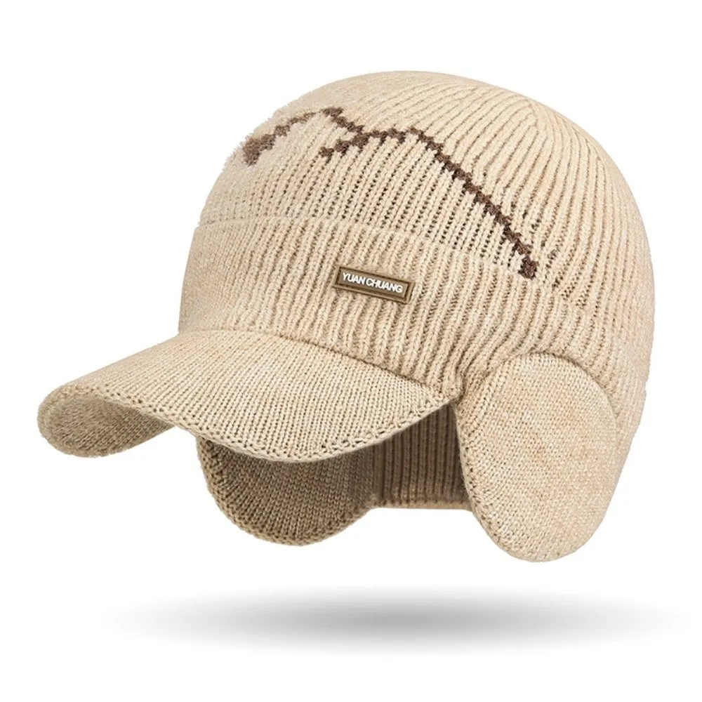 2Pcs Set Windproof Knitted Hat Neck Gaiter Plush Soft Sheep Wool Scarf Thicken Simple Winter Autumn Hat with Earflap Outdoor