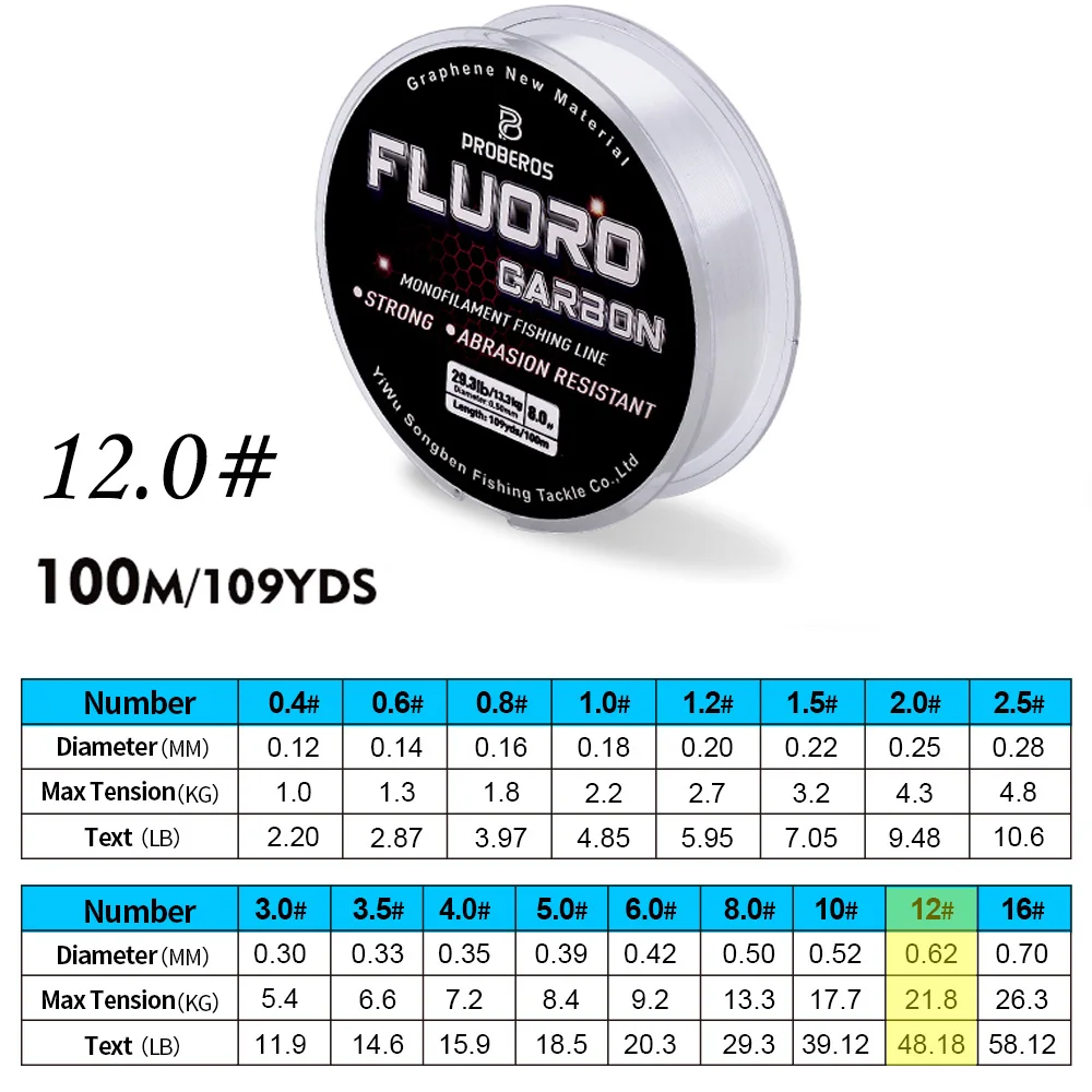 PROBEROS 100M Fluorocarbon Coating Fishing Line 2.2LB-29.3LB Carbon Fiber Monofilament Leader Line Carp Fishing Sinking Line 썸네일 7