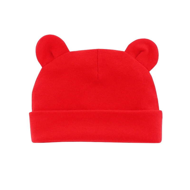 Baby Fetal Cap Baby Small Ear Cap 0-12m Solid Color Cotton Unisex Two-Ear Cute Skin Breathable High Elastic Children'S Cap