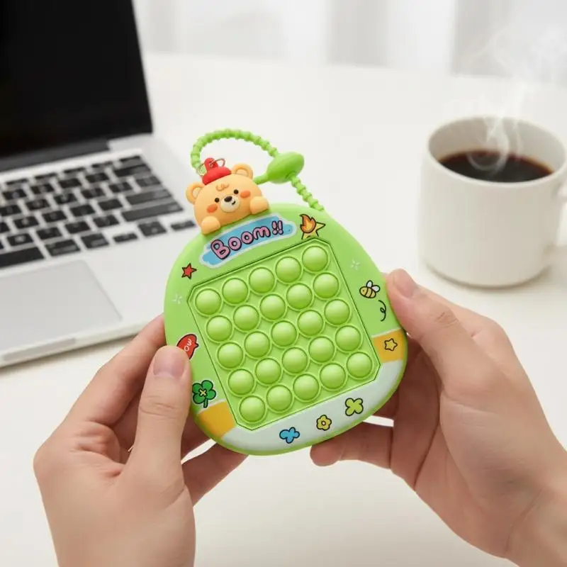 Cute Cartoon Fidget Toy Keychain 25 Non-Deformable Silicone Bubbles Stress Relief Toy for Kids Goodie Bag Favors