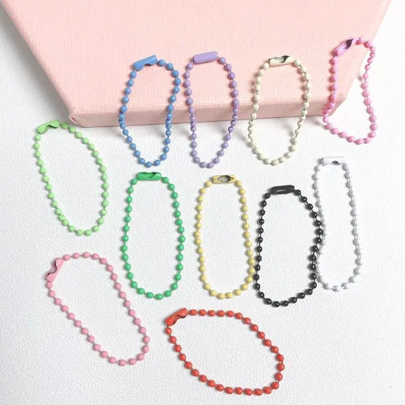 50pcs/Lot 12cm Iron Colorful Ball Bead Chain Fits KeyRing Key Chain Dolls Label Hand Tag Connector DIY Jewelry Making Findings