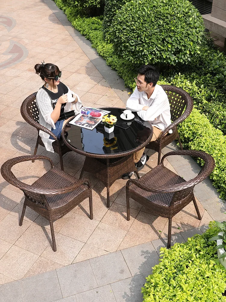 

Mojia Rattan Three-Piece and Five-Piece Set Combination Outdoor Casual Outdoor Balcony Table and Chair Courtyard Chair