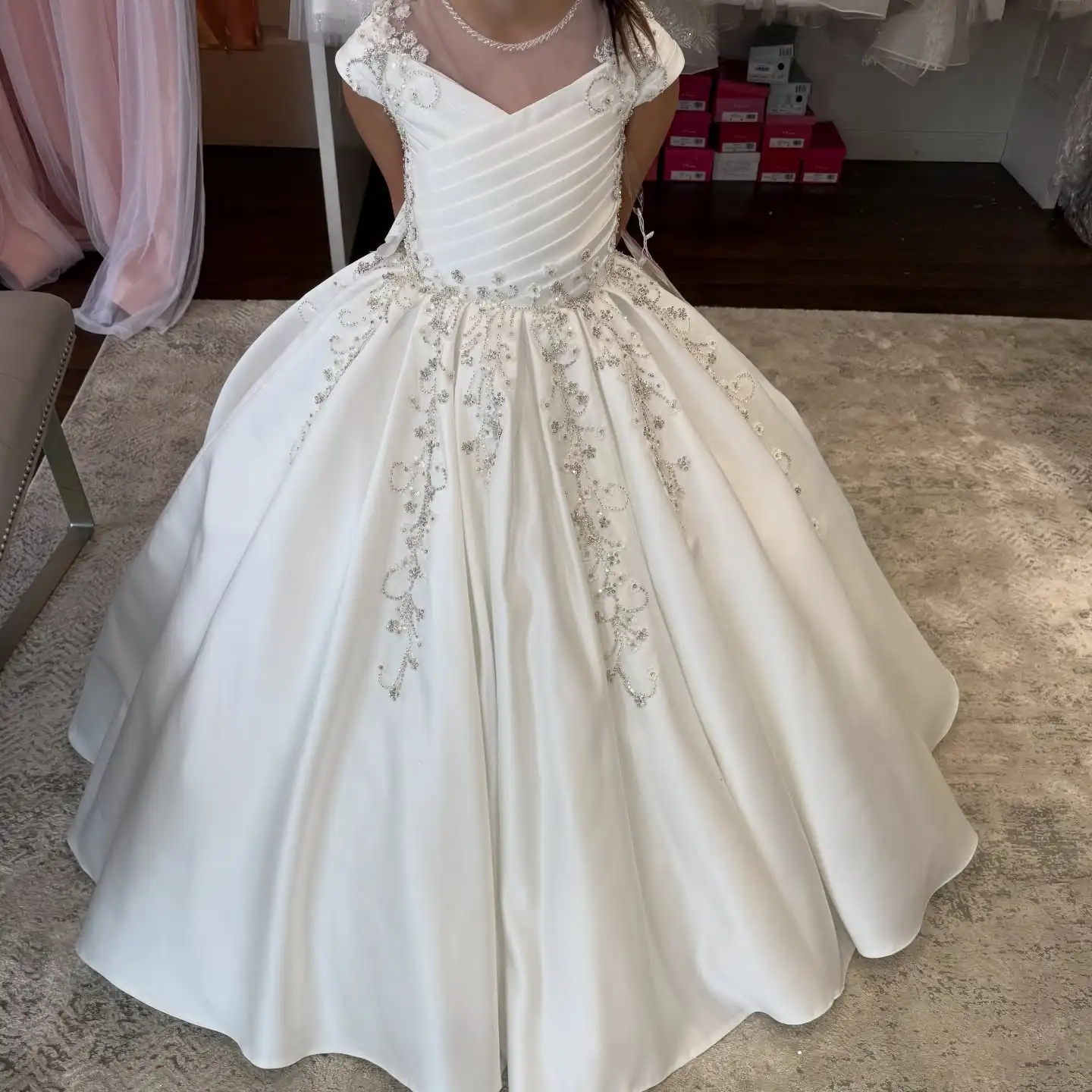 Customized Beading Flower Girl Dress for Wedding Litter Kids Children Birthday Party Gowns First Communion Dresses