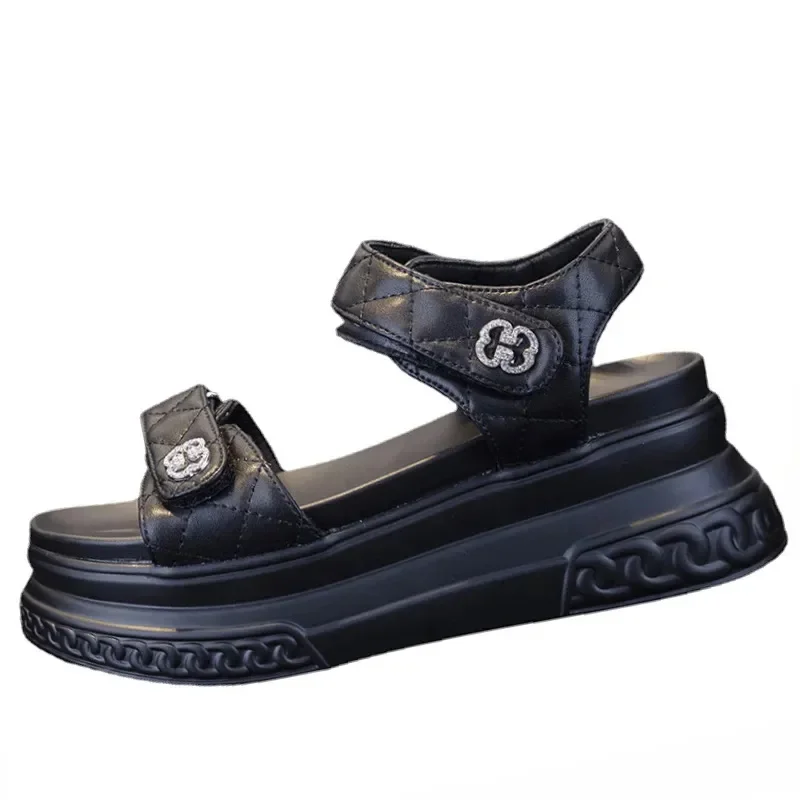 Chic and Elegant Woman Heeled Shoes Summer Luxury Designer Platform Sandals Girls Rome Casual Black Gladiator Wedge Fashion