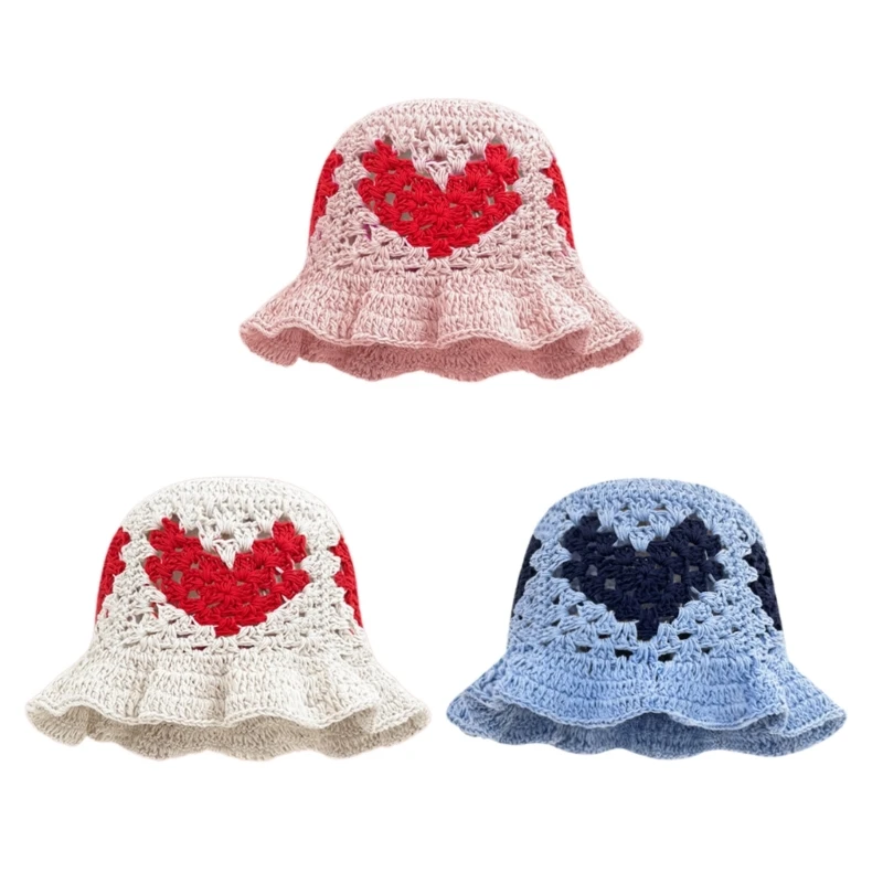 

Elegant Handwoven Colorful Hat Breathable Hat Crochet Crocheted Hat Holiday Handwoven Heart Fisherman Hat