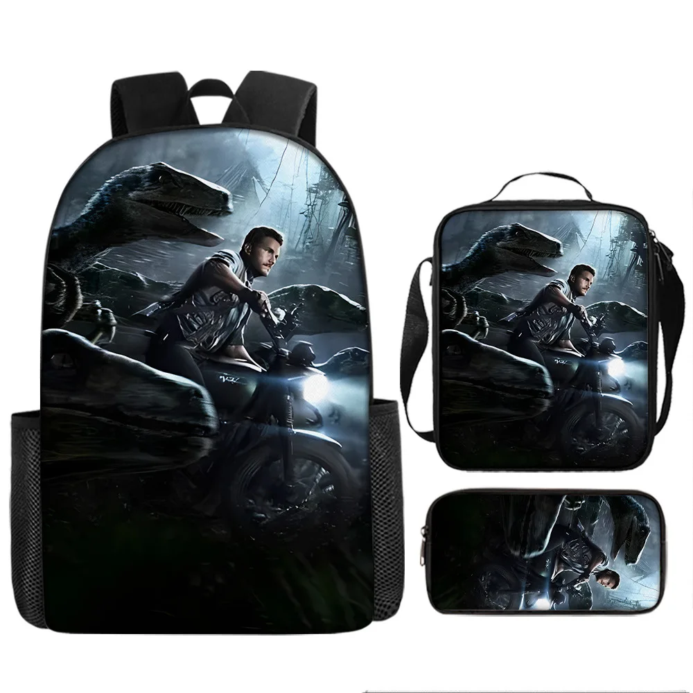 

Роскошная новинка, необычная крутая мир Юрского периода, 3D принт, 3 шт./компл., школьные сумки для ноутбука, рюкзак, сумка для обеда, пенал