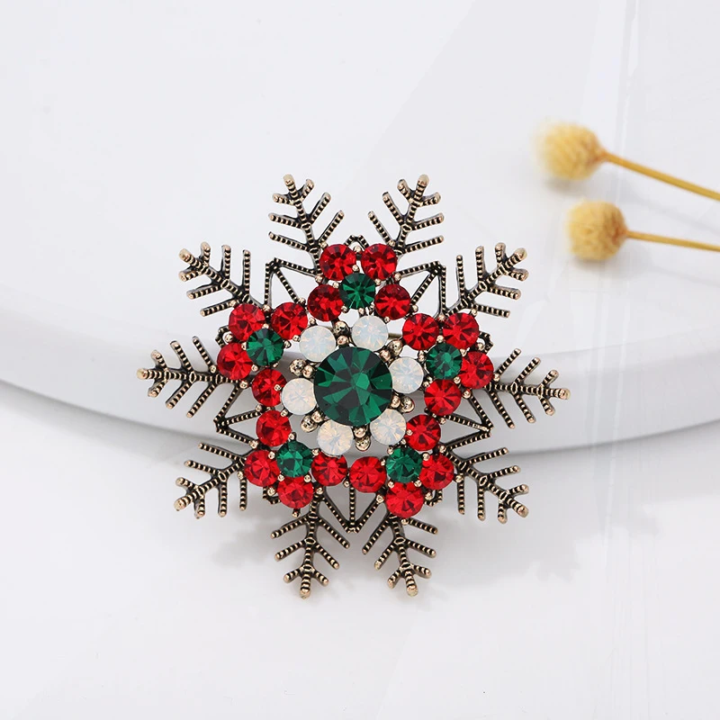 Broche de bijoux de la série de Noël rétro, vêtements de flocon de neige de diamant polychrome