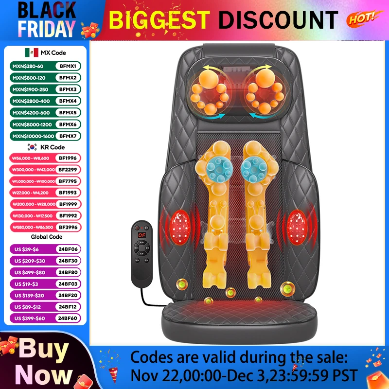 Upgrade Electric Full Body Massage Chair Neck Back Waist Massage Cushion Heat Vibrate Kneading Leg Massage Pad Seat Relaxation