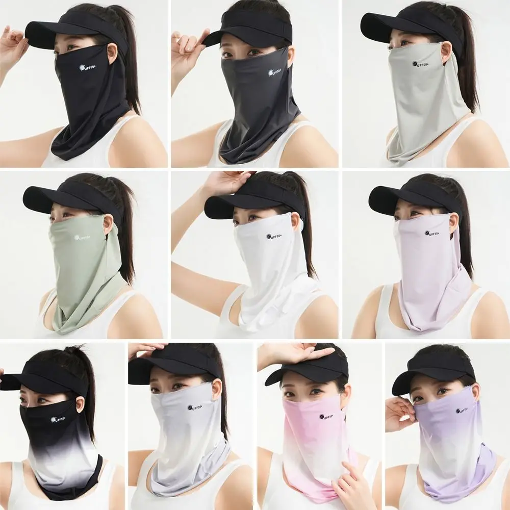 Durable UV Protection Sunscreen Face Veil Ear Hanging Sunshade Ice Silk Face Mask Breathable Summer Face Cover