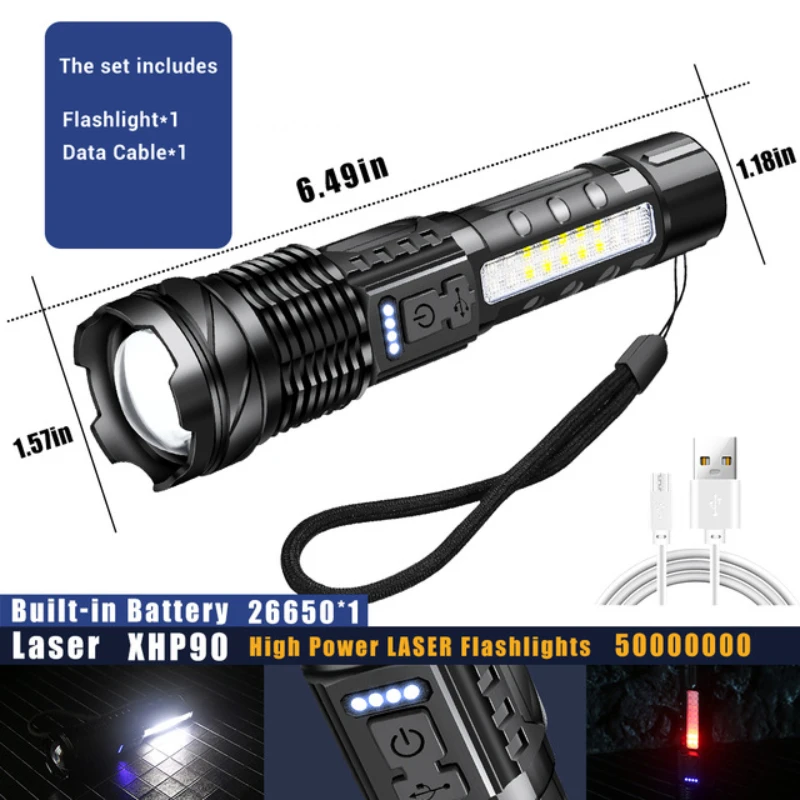 2022 Newest Lamps Shot Long 3000M White LED Flashlight High Powerful Torch Usb Rechargeable Zoomable COB Lantern Spotlights