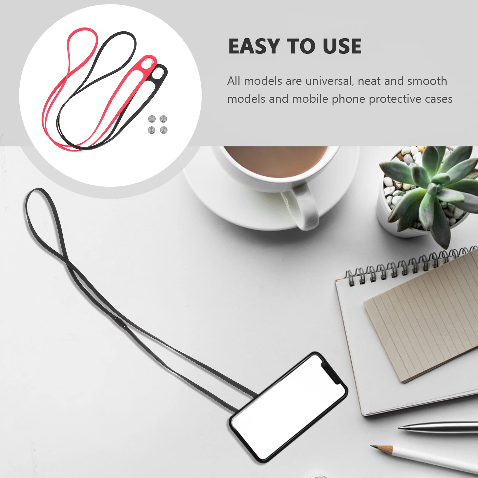 

2 шт., ремешок для телефона, простой шейный ремешок для мобильного телефона, веревка, силикагель, анти-потерянный универсальный силикон для телефона, камеры, электроники