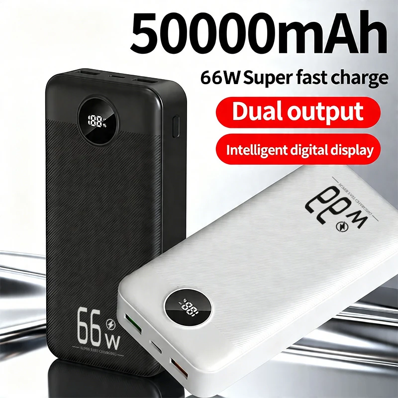 50000mAh Externe Batterie-Powerbank, 66W Superschnelles Laden, Gleichzeitig aufladen von bis zu 3 Geräten, Tragbares Ladegerät für iOS & Android, Zuverlässige Notstromversorgung für Reisen, Camping