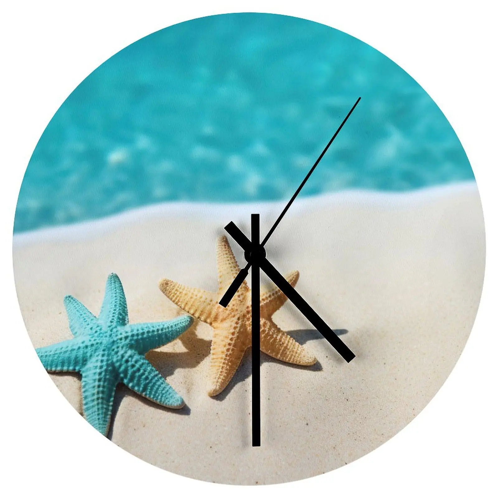 

Garage Wall Clock Beach Starfish Sea star Clocks 12 inch Silent Wood Round Multicolor Ultra Thin Geometric