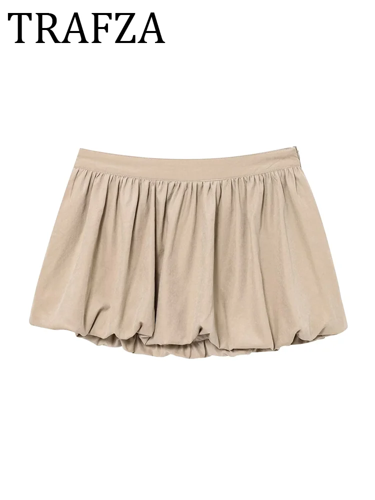 

TRAFZA женская юбка 2021, летняя модная мини-юбка цвета хаки для женщин, свободная классическая короткая юбка, элегантная женская базовая юбка