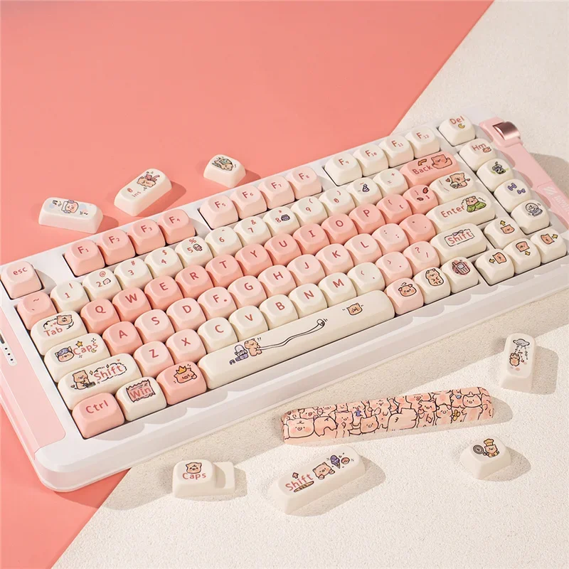 130 Keys/Set Piggy/Peach Pink/Medela MOA Profile Rounded Cute Girl DIY Custom PBT Keycaps For Mx Switch Mechanical Keyboard