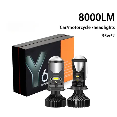 Y6 Car LED Headlights H4 H7 Bi-LED Projector Retrofit Fisheye Lens, High Low Beam Conversion Upgrade for Custom Car Lighting 8 best sales y6 led h4 - №2