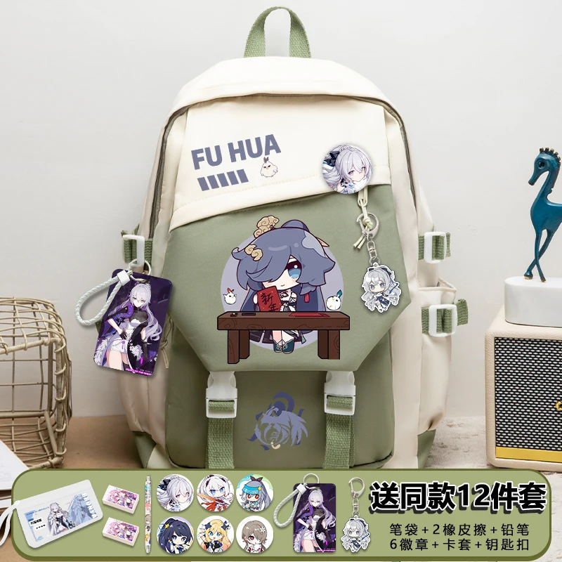 

Cartoon Honkai Impact Bag with Pain Pack Badge Set Backpack Pencil Box Anime Teenager Schoolbag Student Girl Boy Book Travel Bag