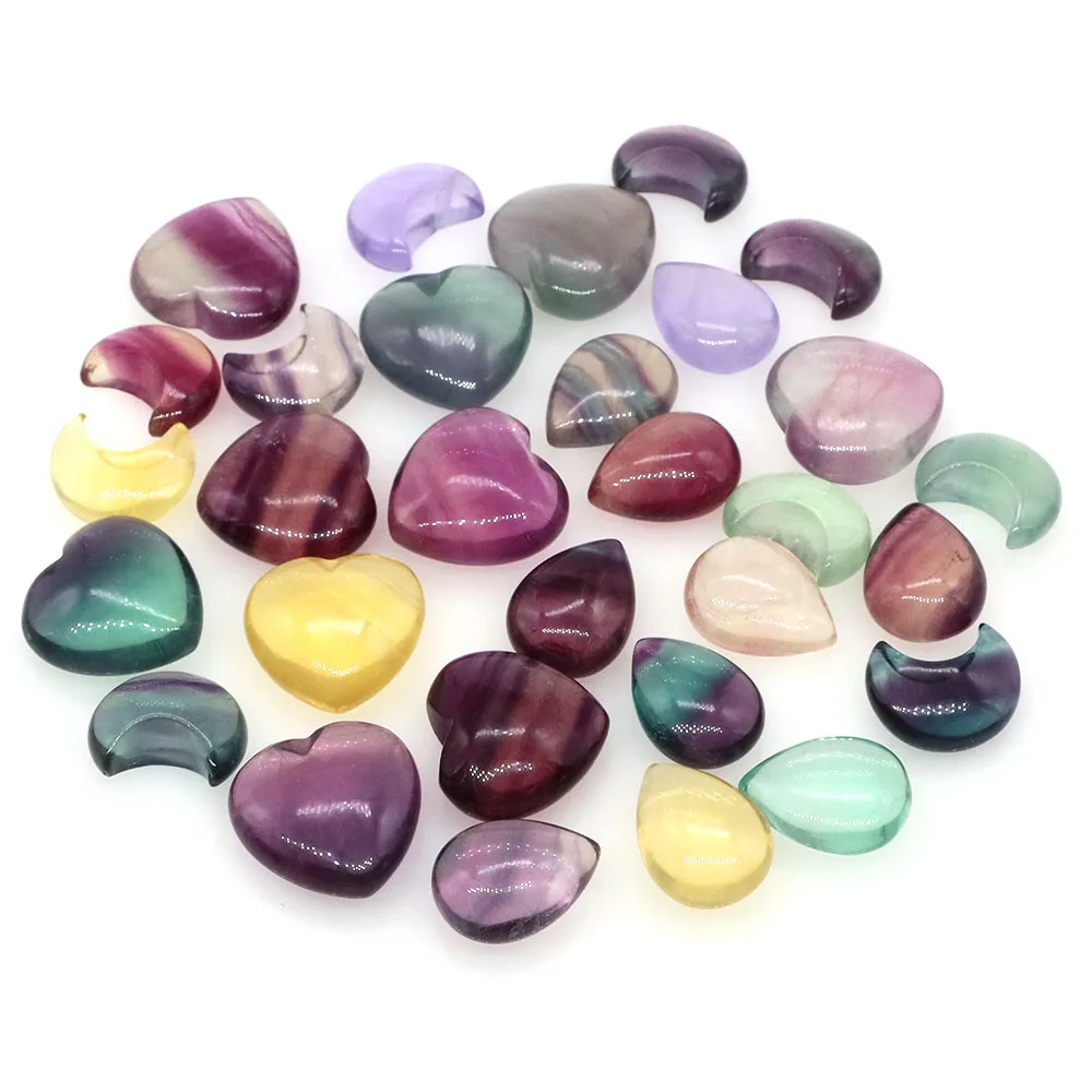 

Heart Moon Water Drop Shaped Fluorite Natural Crystal Healing Stone Quartz Carved Chakra Energy Gemstone DIY Jewelry Accessories