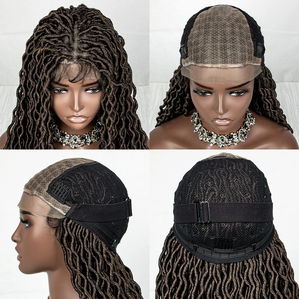 Lace Front Synthetic Faux Locs Wig Curly Ends 9x6 Lace Curly Faux Locs Wig 32 Inch Knotless Long Curly Afro Box Braided Wig