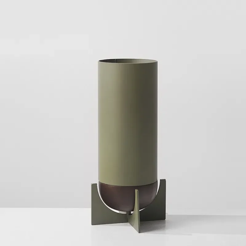 Modern Minimalist Metal Cylinder Vase Creative Home Decor Living Room Hotel Flower Arrangement Ornament Soft Decoration Piece