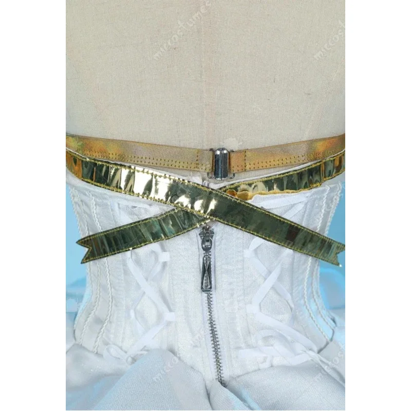 

CyWomen's Vocal Luka Cosplay Costume White Dress and Waist Belt with Arm Rings and Headphone Decor Halloween Cosplay Costumes