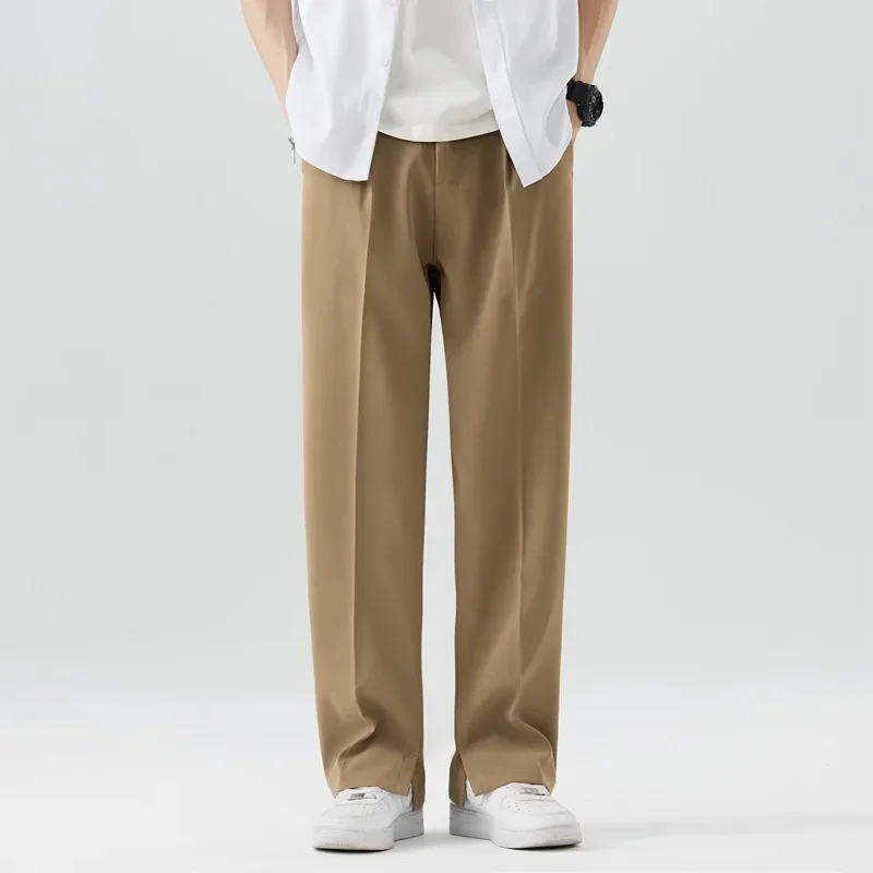 2023 Nieuwe Zomer Casual Broek Mannen Ademend Polyester Koreaanse Mode Semi-Brede Gestreepte Taille Broek Rechte Losse Drape broek