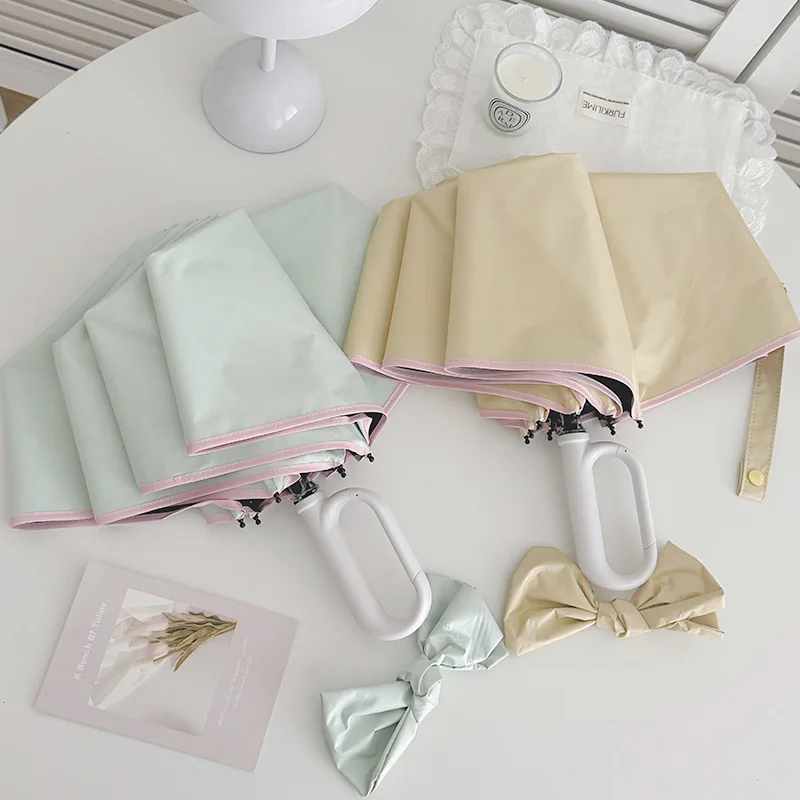 Women's Small Folding Manual Ring Buckle Umbrella Dual Purpose Sunshade UV Protection Rain Sunscreen Fresh Style Student Sunshad