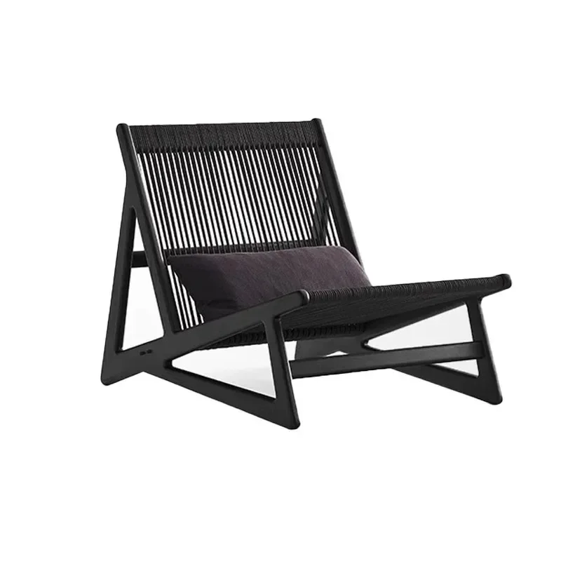 

Wabi wind balcony leisure sofa chair retro solid wood braided rope single chair bedroom living room recliner