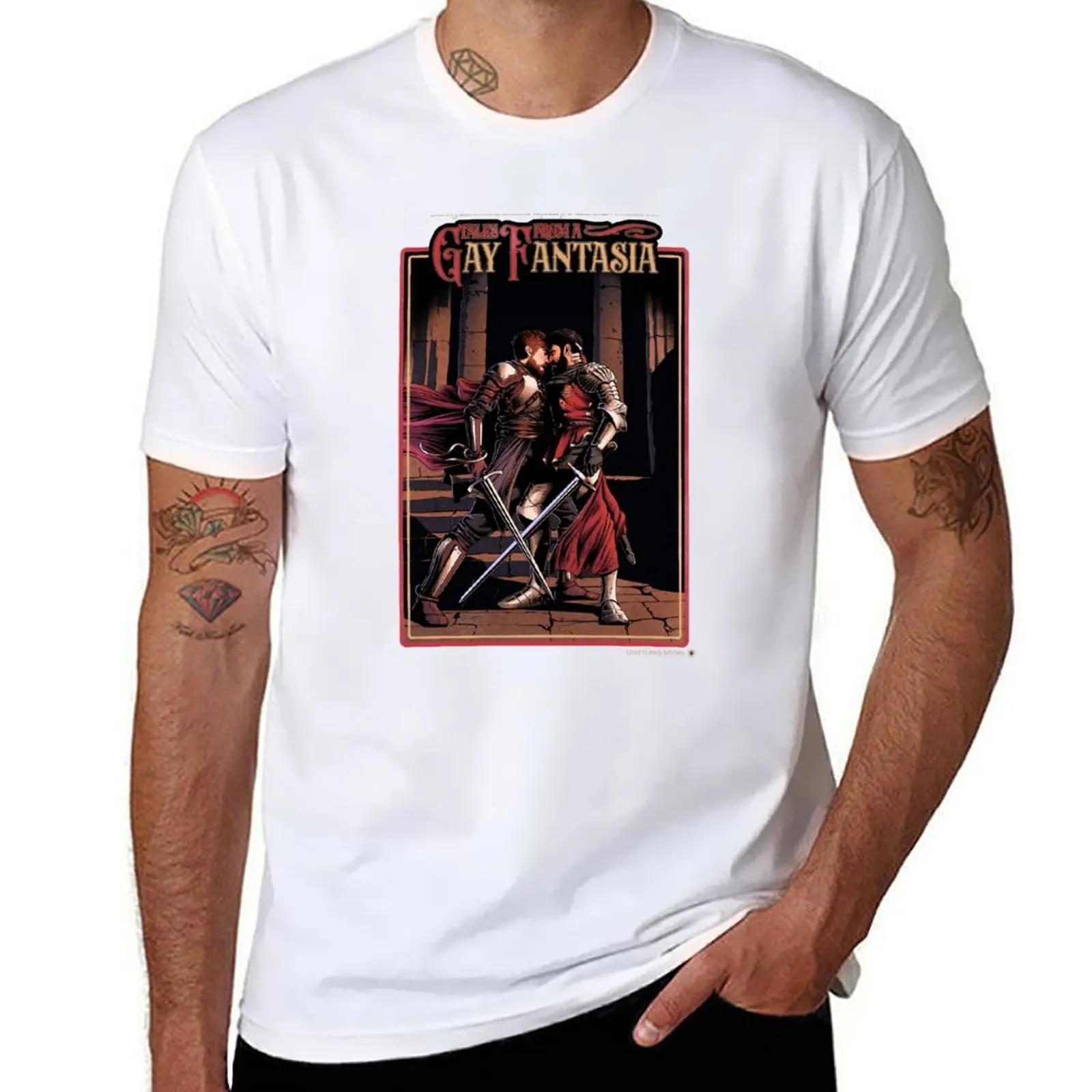 

Sword-Crossed Lovers (Pulp Poster) T-Shirt t shirts for man graphic vintage man t shirts cotton T-Shirt