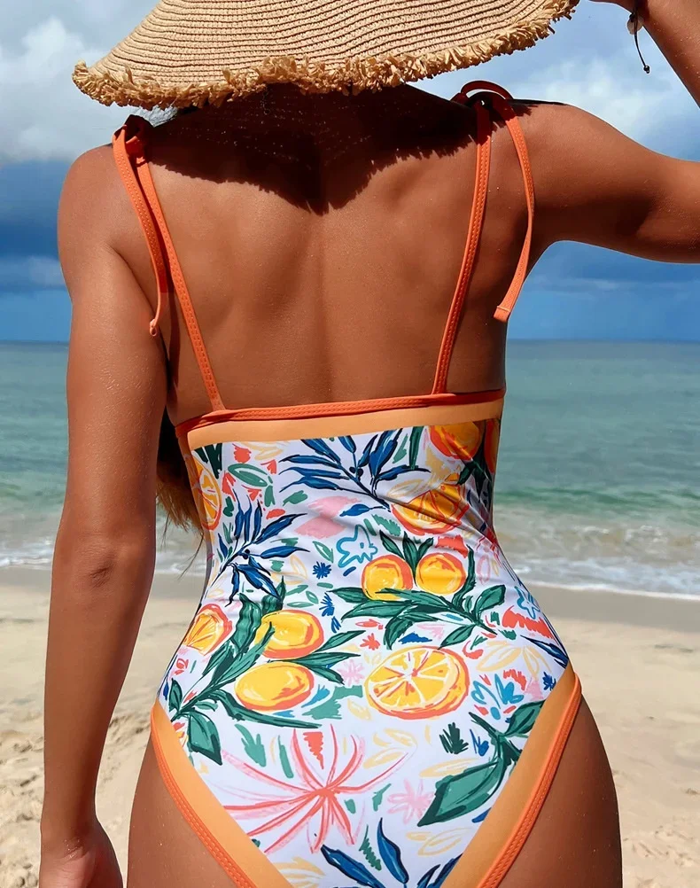 New fruit printed camisole swimsuit women's bandage sexy one-piece swimsuit beach women's clothing