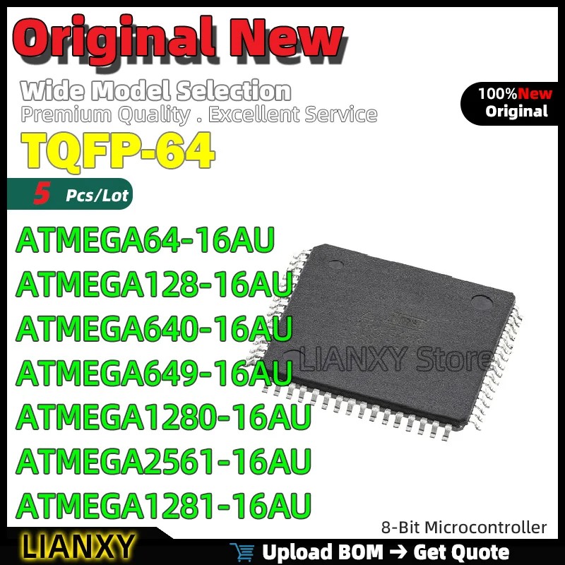 5pcs TQFP-64 ATMEGA64-16AU ATMEGA128-16AU ATMEGA640-16AU ATMEGA649-16AU ATMEGA1280-16AU ATMEGA2561-16AU ATMEGA1281-16AU New